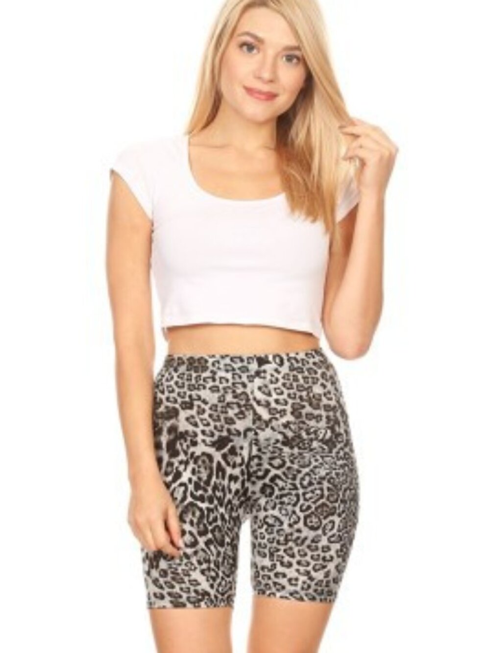 Grey Leopard Print High Waist Biker Shorts | Moa Collection  | NWOT